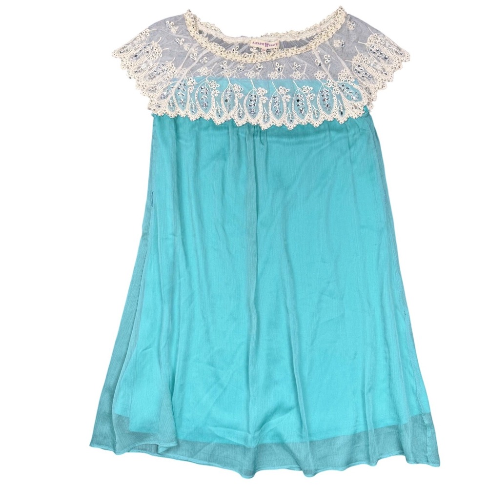 Altar'd State Lace Beaded Chiffon Dress Teal Overlay Boho‎ Womens Medium